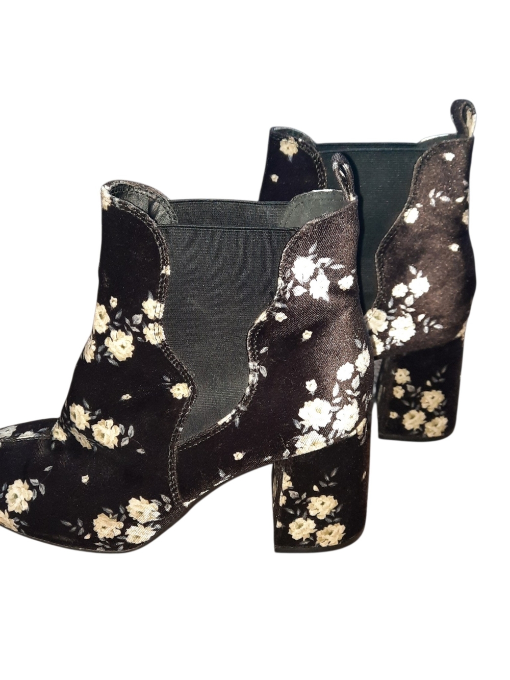 Divided Black Floral Velvet Ankle Booties - Picture 6 of 14